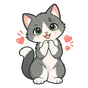 고마워요 감정을 표현하는 회색과 흰색 ClipMate 고양이