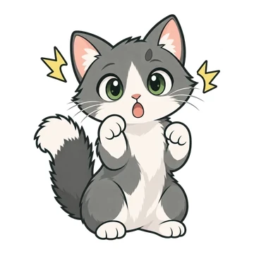 헉! 감정을 표현하는 회색과 흰색 ClipMate 고양이