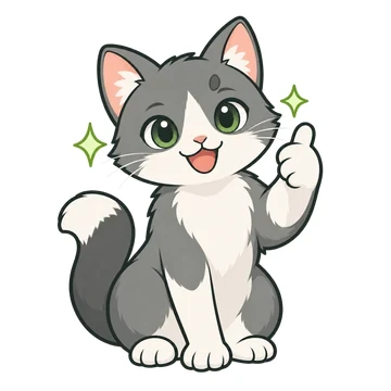 좋아요 감정을 표현하는 회색과 흰색 ClipMate 고양이