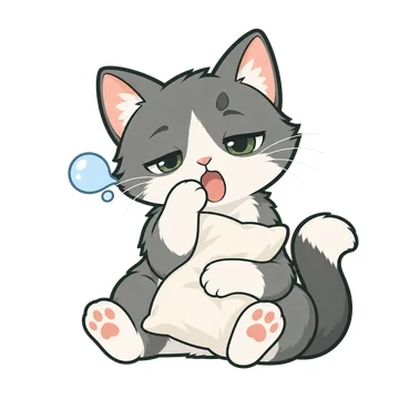 졸려요 감정을 표현하는 회색과 흰색 ClipMate 고양이