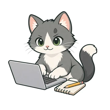 열일 중 감정을 표현하는 회색과 흰색 ClipMate 고양이