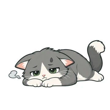 힘들어요 감정을 표현하는 회색과 흰색 ClipMate 고양이