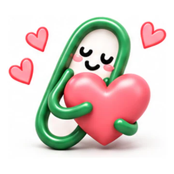 사랑합니다 반응을 표현하는 초록색 ClipMate 캐릭터